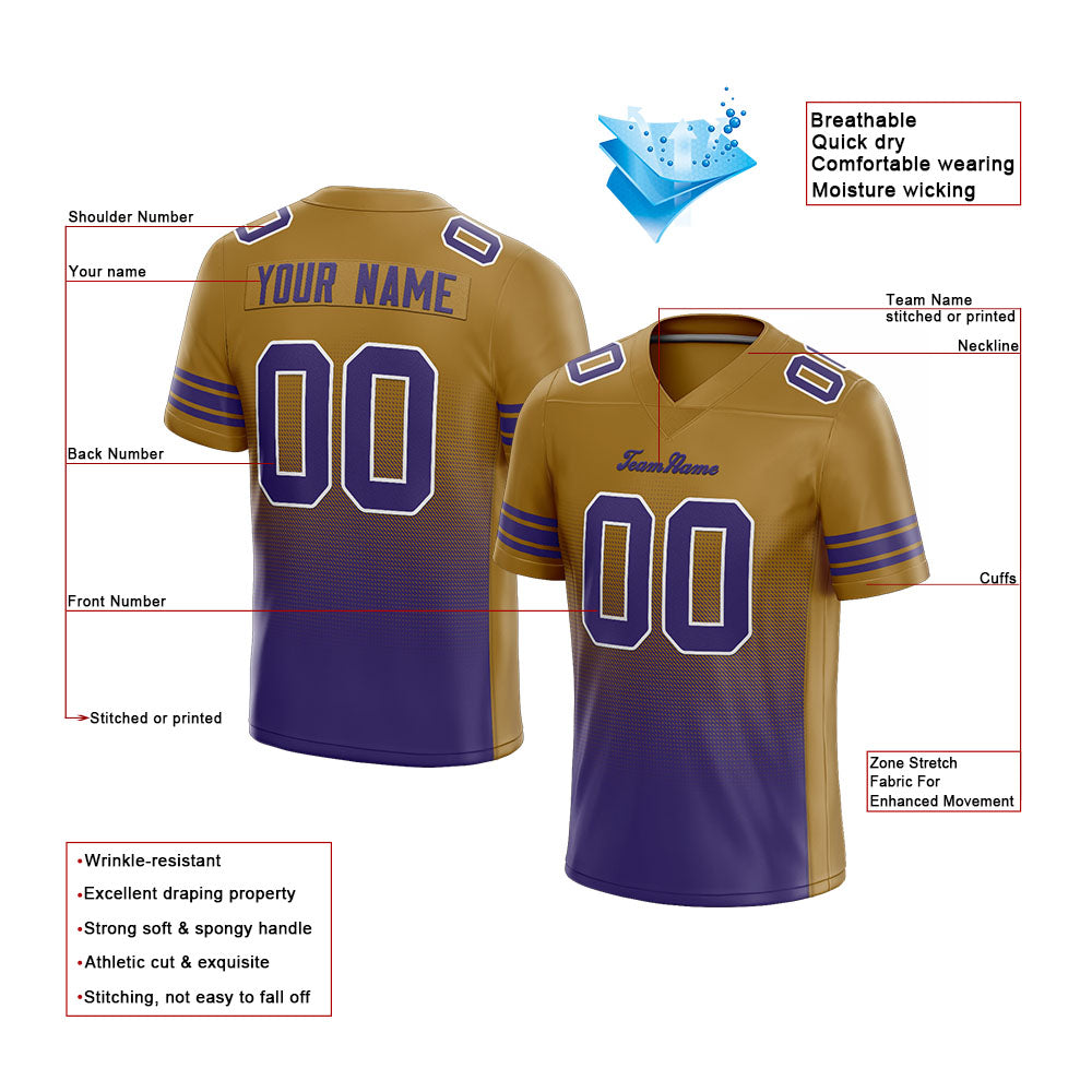 custom authentic gradient fashion football jersey gold-purple-white mesh