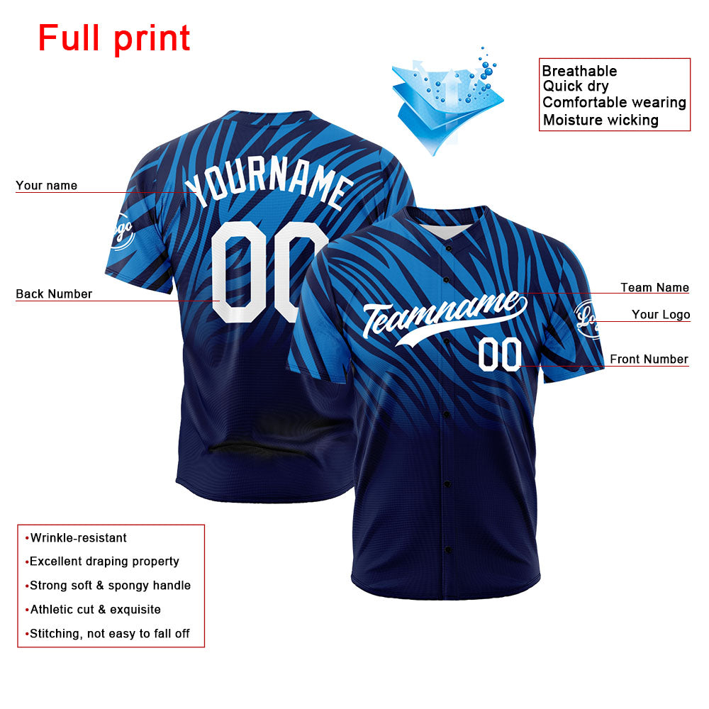 Custom Full Print Design Baseball Jersey blue-black