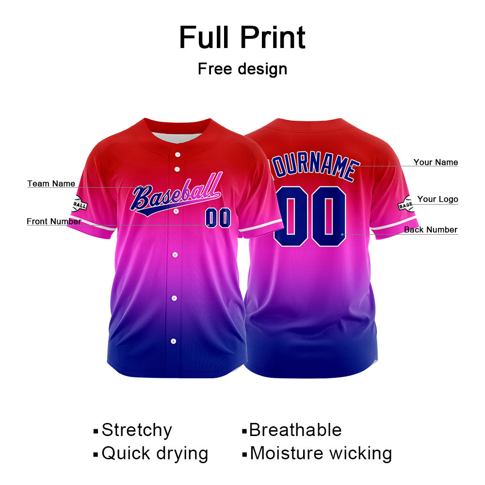 Custom Full Print Design Baseball Jersey navy-purple-red