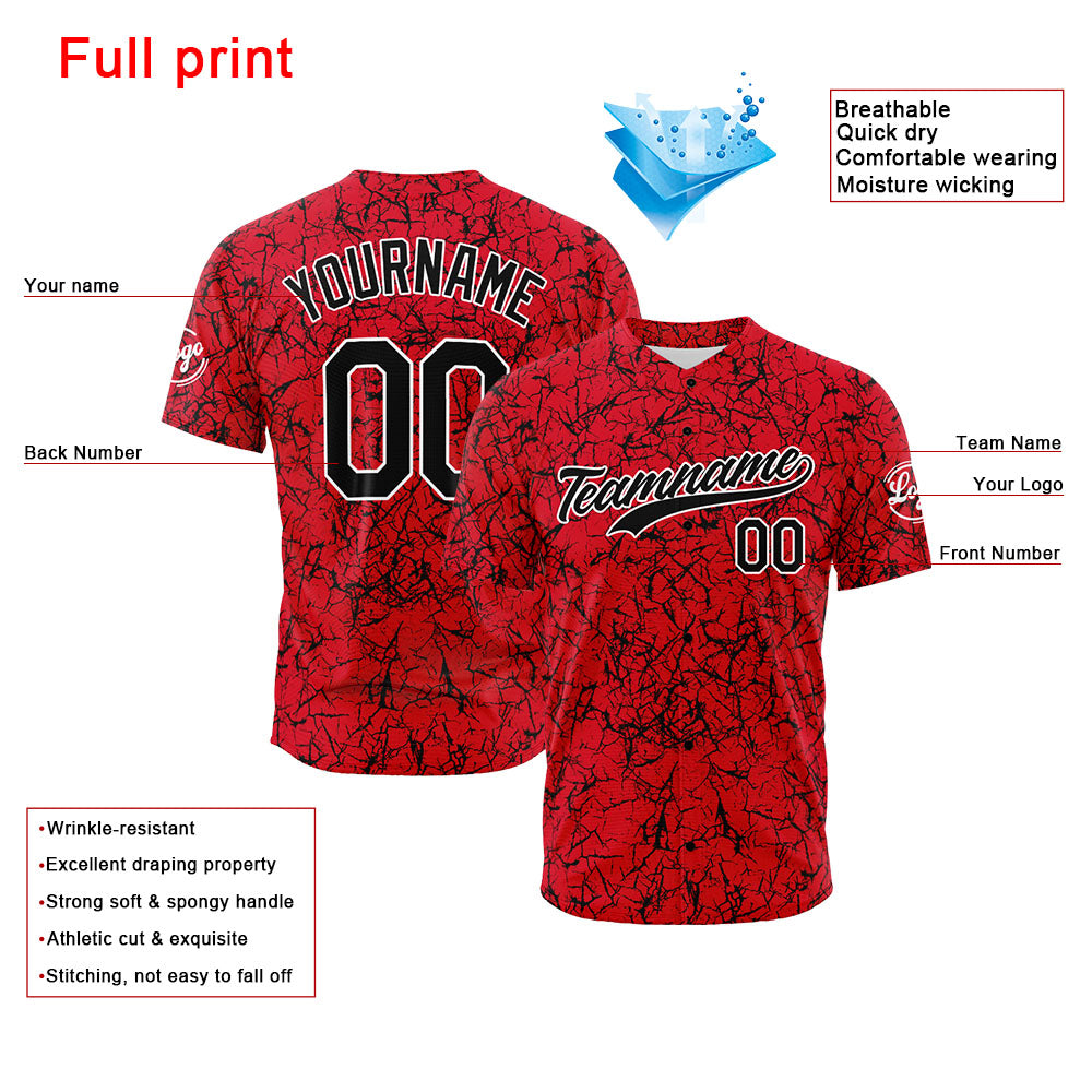 Custom Full Print Design Baseball Jersey Red