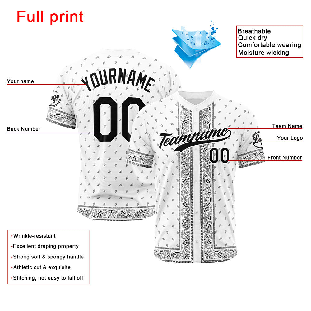 Custom Full Print Design Baseball Jersey Bandanna-White
