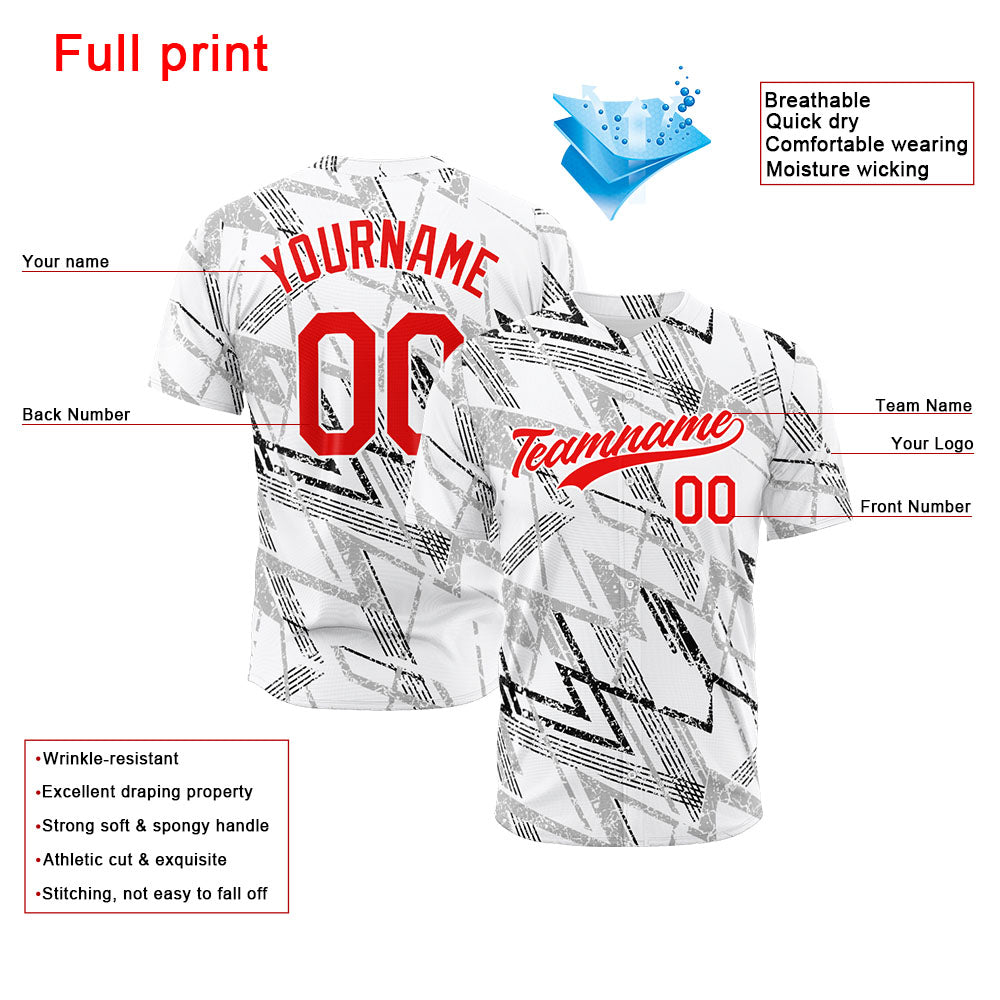Custom Full Print Design Baseball Jersey white-black-red
