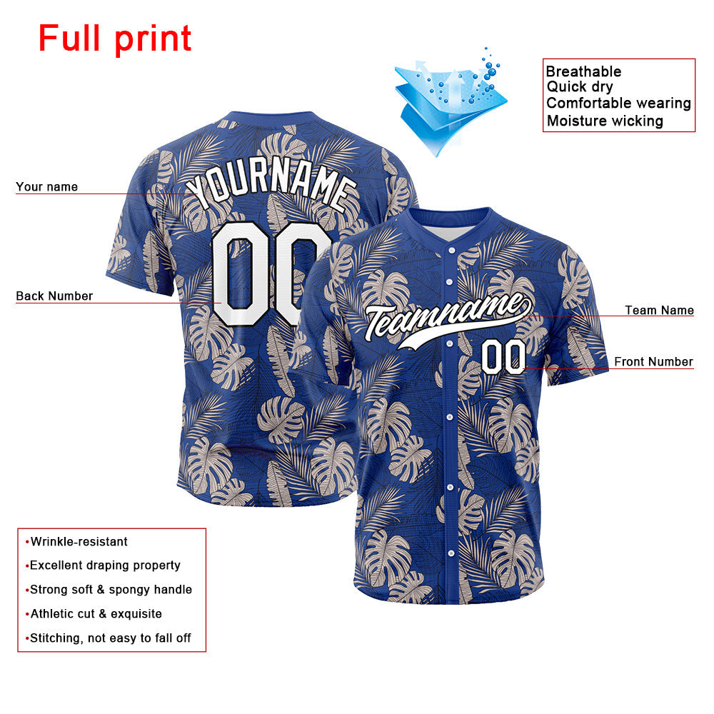 Custom Full Print Design Baseball Jersey Tropical plants