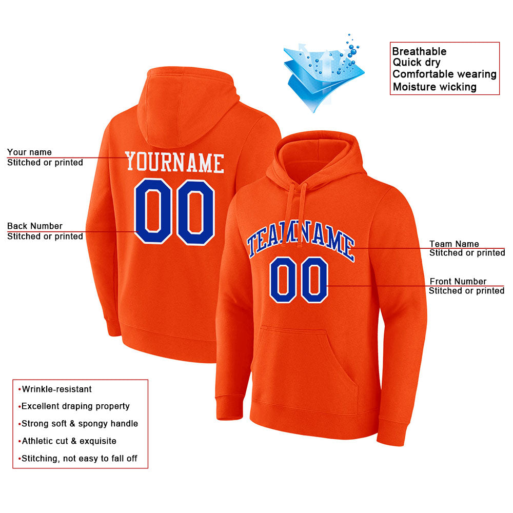 custom authentic pullover sweatshirt hoodie orange-blue-white