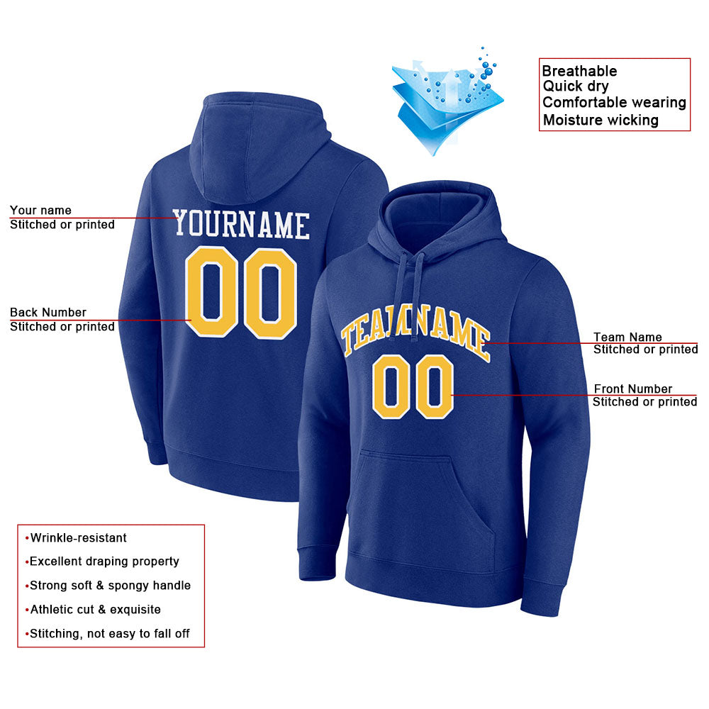 custom authentic pullover sweatshirt hoodie royal-yellow-white