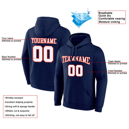 custom authentic pullover sweatshirt hoodie navy-white-orange