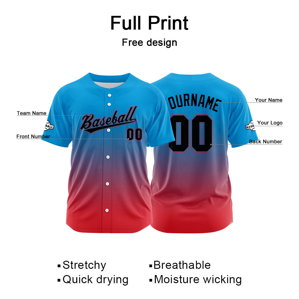 Custom Full Print Design Baseball Jersey red-blue