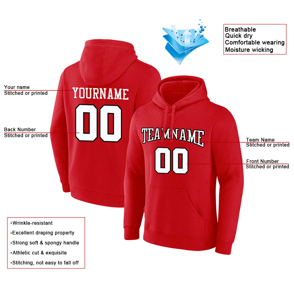 custom authentic pullover sweatshirt hoodie red-white-black