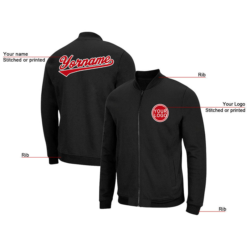 Custom Long Sleeve Windbreaker Jackets Uniform Printed Your Logo Name Number Black-Red-White