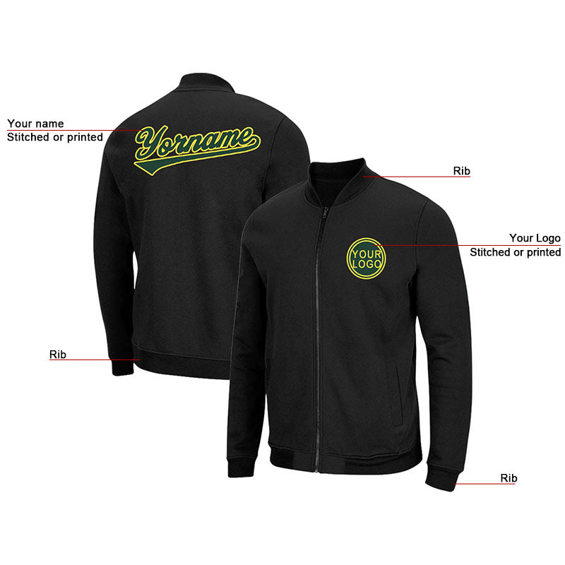 Custom Long Sleeve Windbreaker Jackets Uniform Printed Your Logo Name Number Black-Green-Yellow