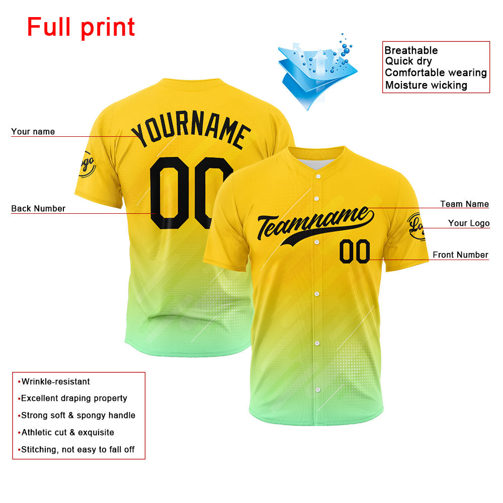 Custom Full Print Design Baseball Jersey yellow-green