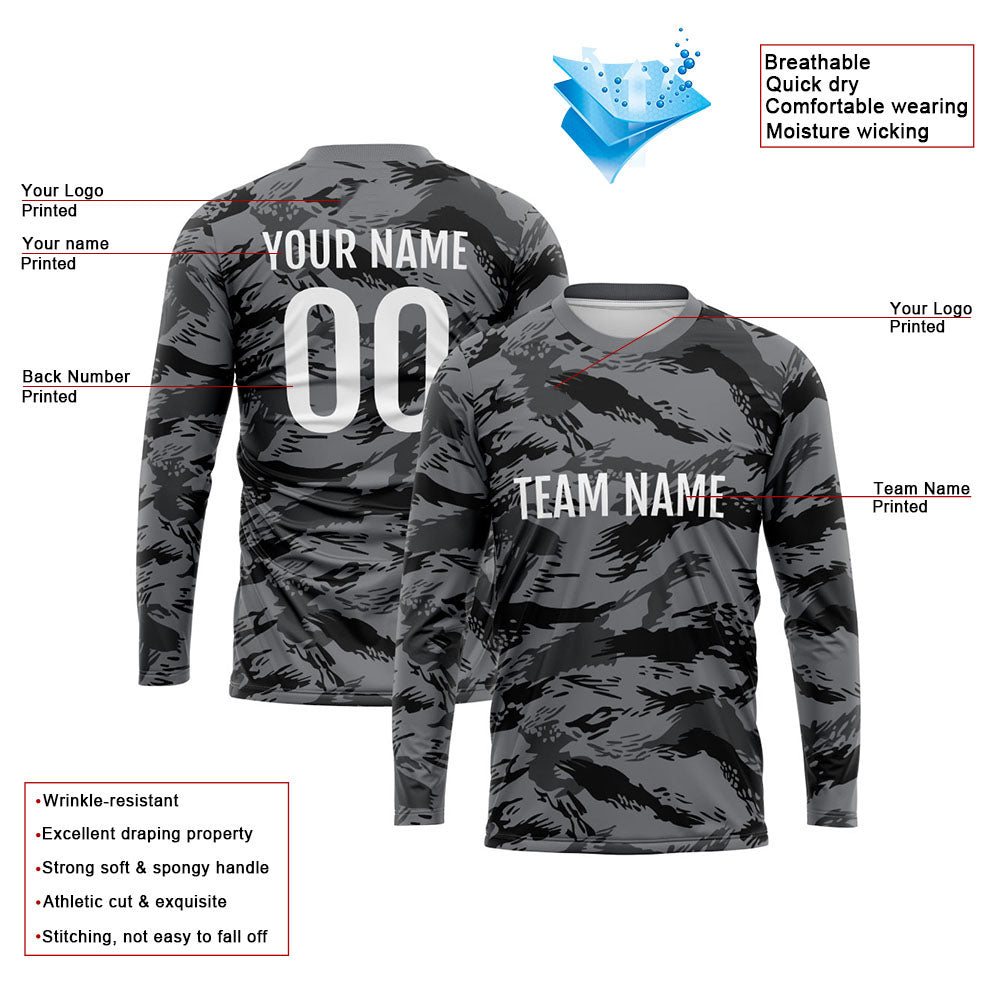 Custom Basketball Soccer Football Shooting Long T-Shirt for Adults and KidsCamouflage Black