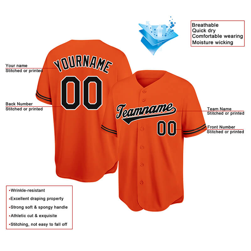 custom authentic baseball jersey orange-black-white mesh