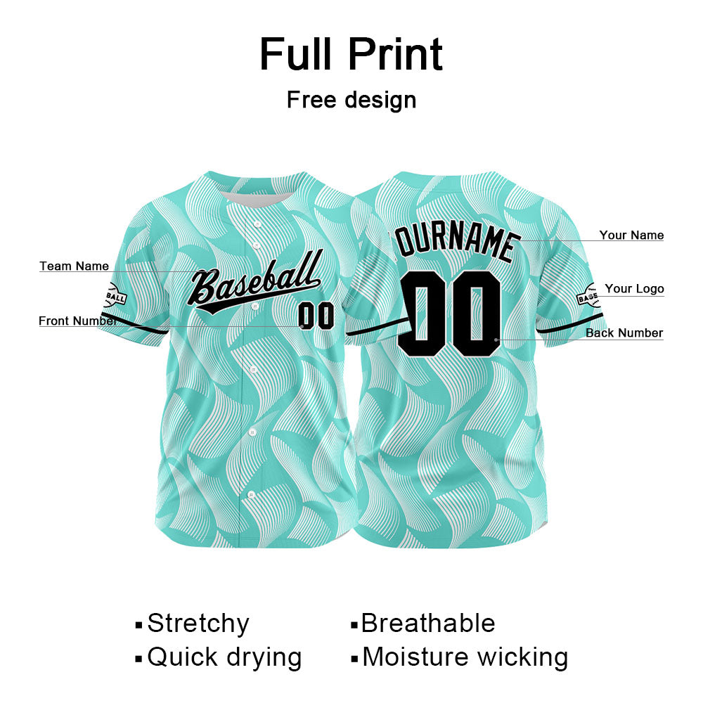 Custom Full Print Design Baseball Jersey aqua