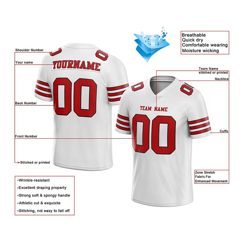 Custom White Red-Black Authentic Football Jersey Men's Size:2XL