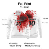 Custom White&Red&Black 3D Pattern Design Bomber Full-Snap Varsity  Hoodie