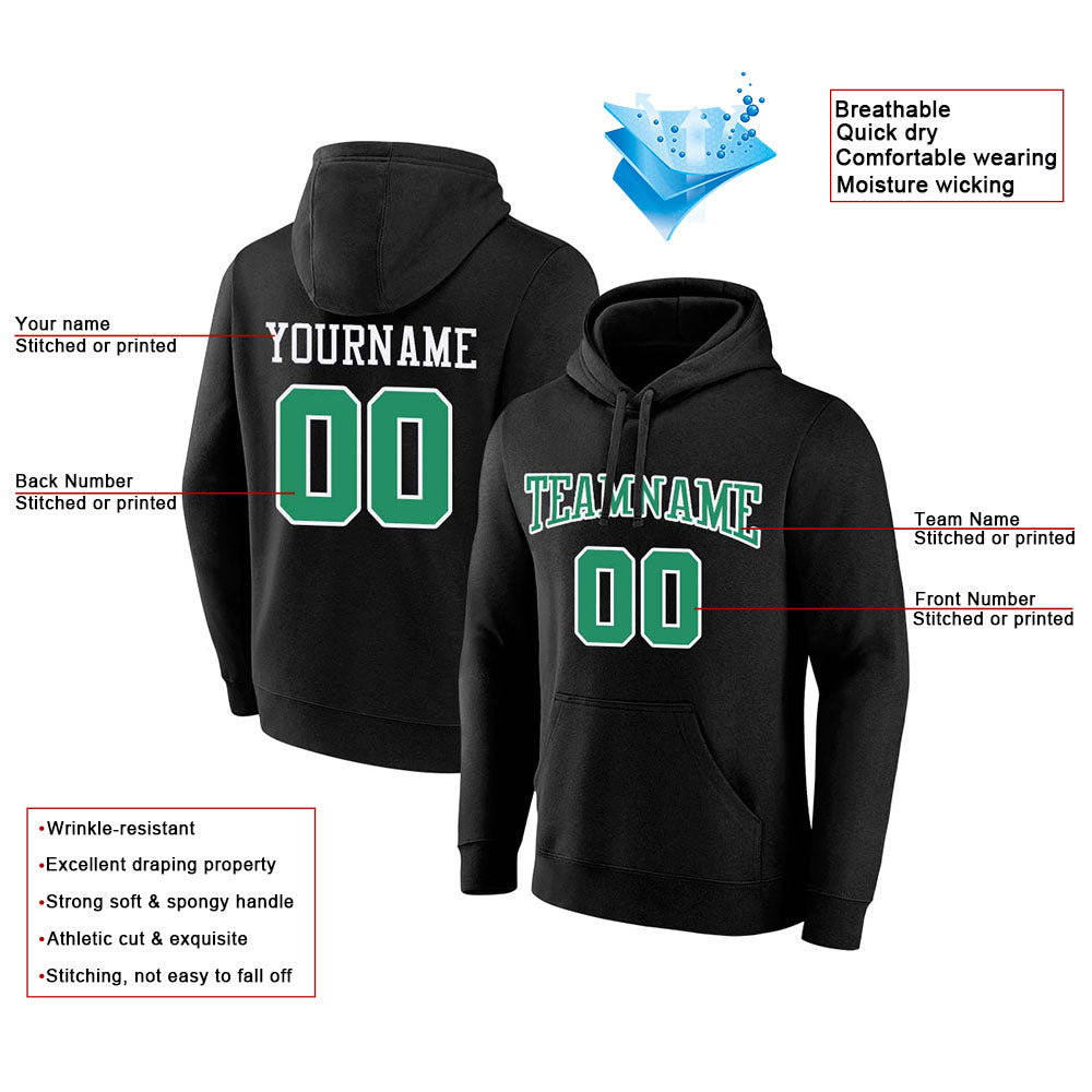 custom authentic pullover sweatshirt hoodie black-kelly green-white