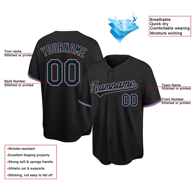 customized authentic baseball jersey powder blue-black-pink mesh