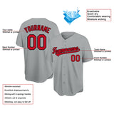 customized authentic baseball jersey gray red-black mesh