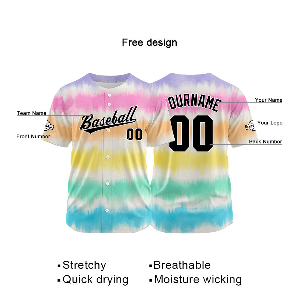 Custom Full Print Design Baseball Jersey yellow-pink-aqua