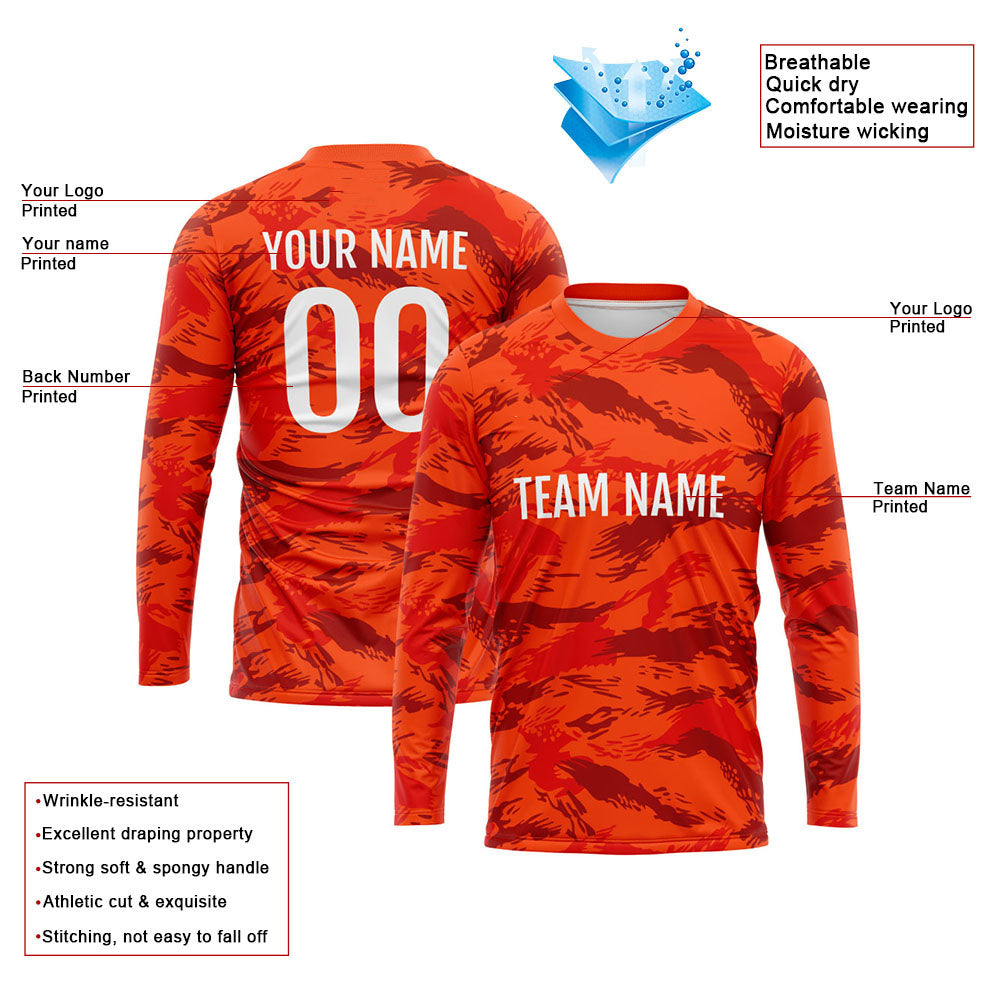 Custom Basketball Soccer Football Shooting Long T-Shirt for Adults and Kids Camouflage Orange