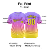 Custom Full Print Design Baseball Jersey yellow-pink-purple
