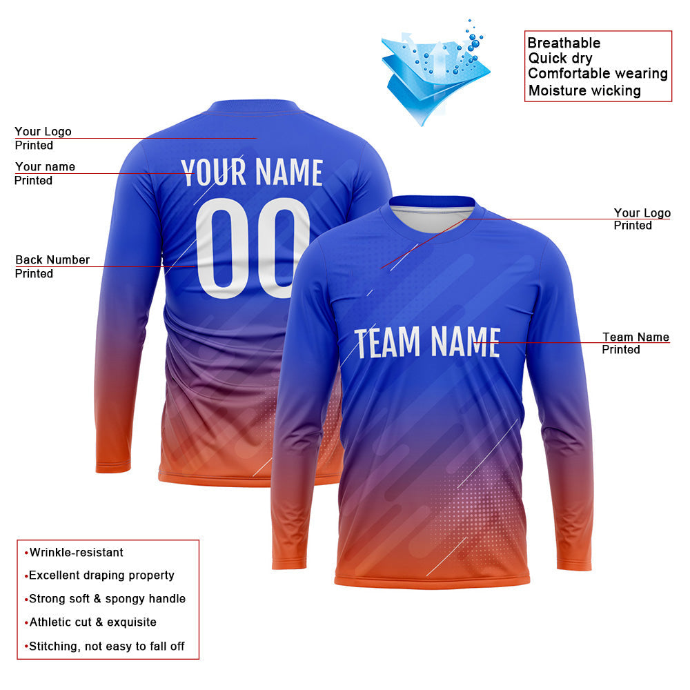 Custom Basketball Soccer Football Shooting Long T-Shirt for Adults and Kids Blue-Orange