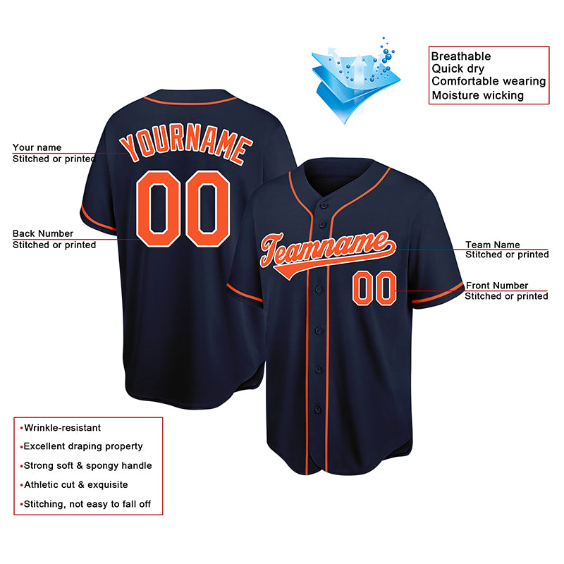 customized authentic baseball jersey gray navy-orange mesh