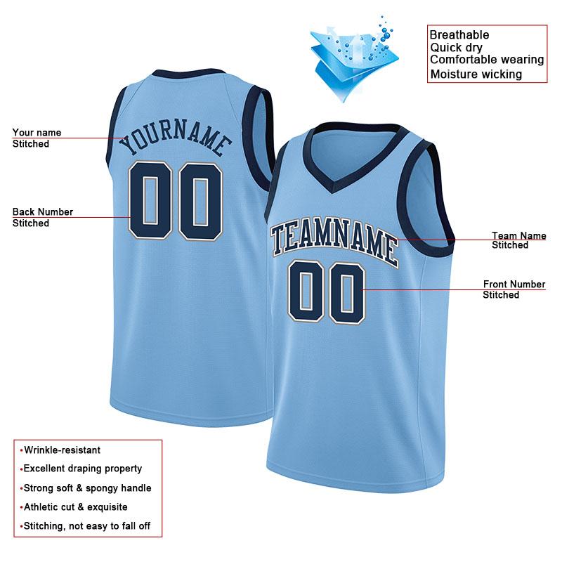 custom authentic  basketball jersey light blue-navy