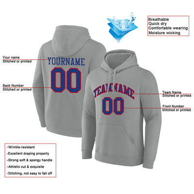 custom authentic pullover sweatshirt hoodie gray-blue-red