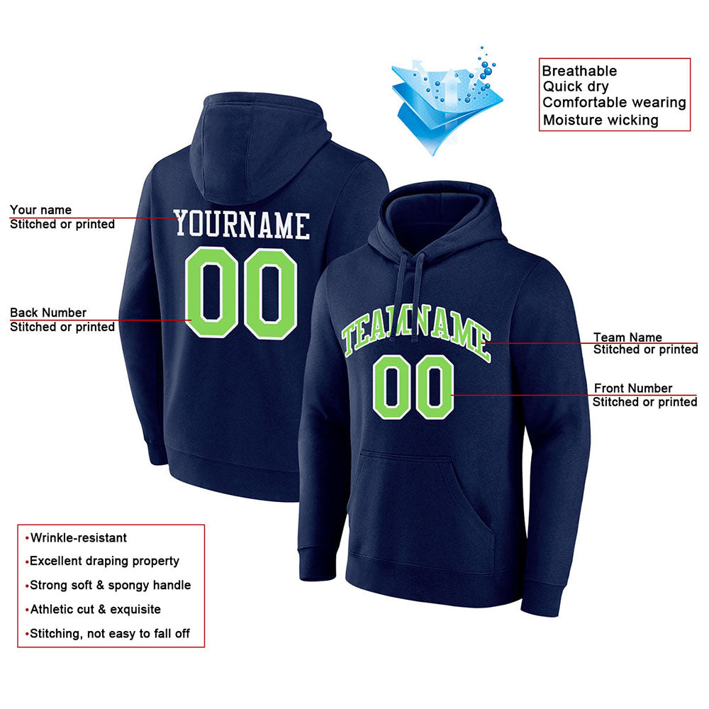 custom authentic pullover sweatshirt hoodie navy-neon green-white