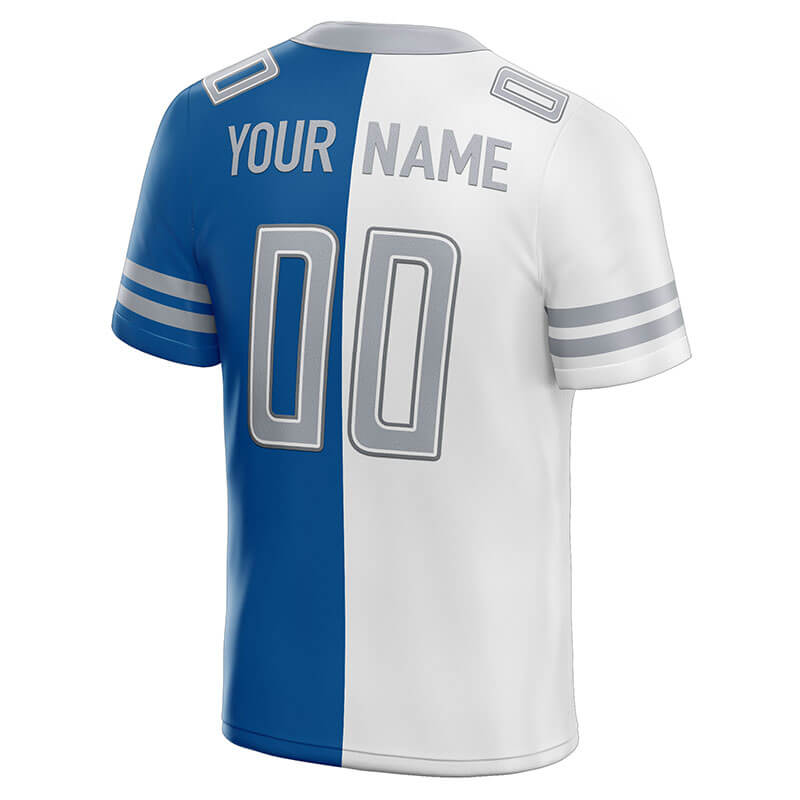 custom authentic split fashion football jersey blue-white-gray mesh