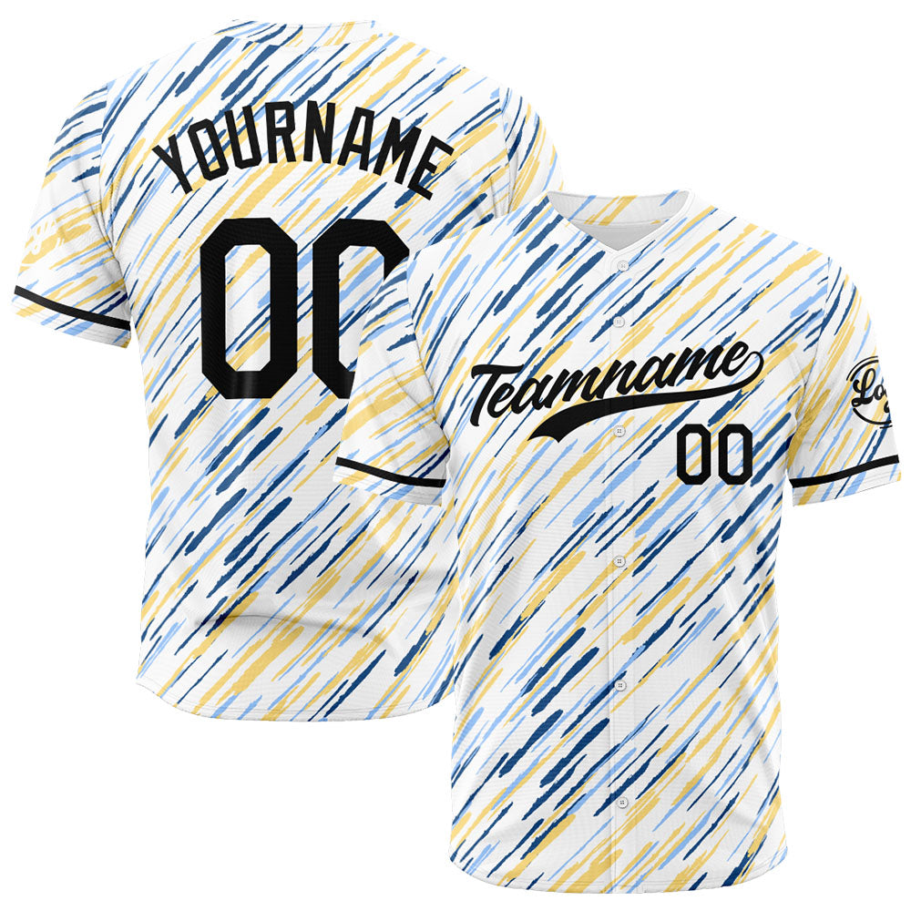 Custom Full Print Design Baseball Jersey white-yellow-blue
