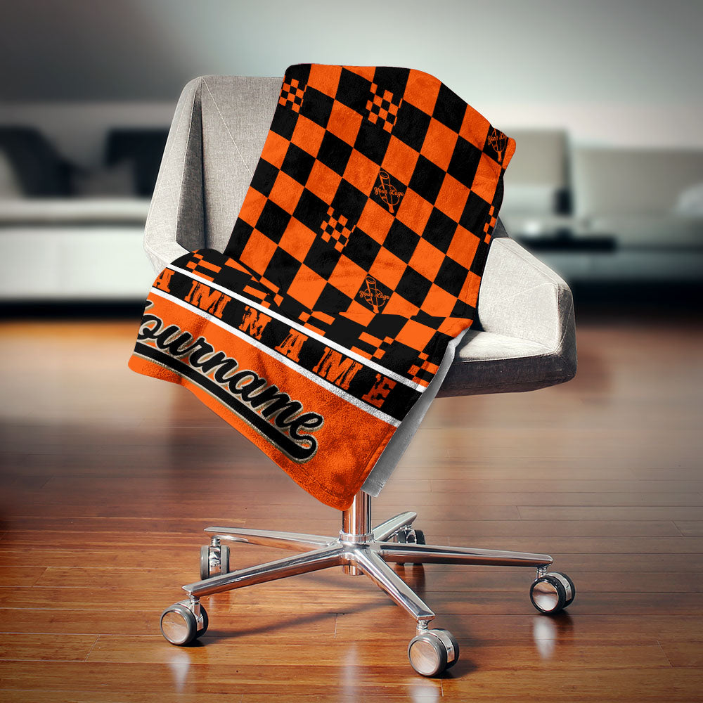 custom ultra-soft micro fleece blanket orange-black