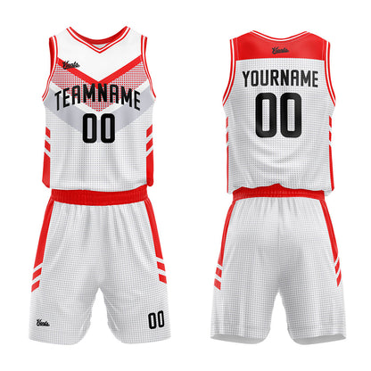 custom dot basketball suit for adults and kids  personalized jersey white-red