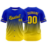 Custom Full Print Design Baseball Jersey yellow-blue