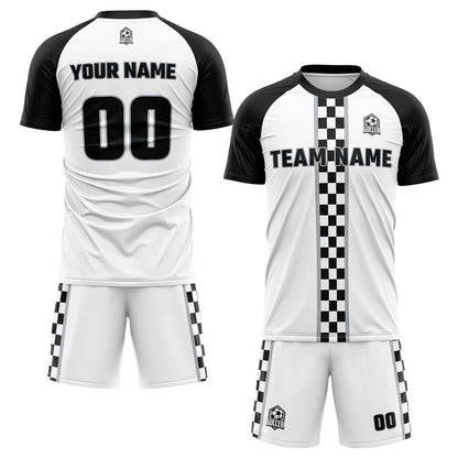 custom soccer set jersey kids adults personalized soccer white-black