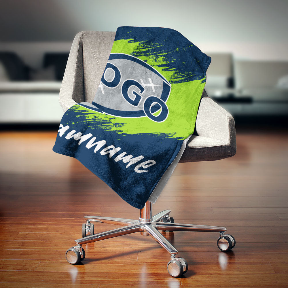 custom ultra-soft micro fleece blanket navy-neon green
