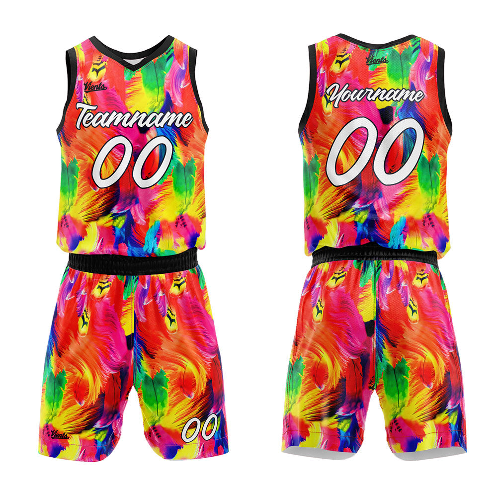custom tie dyed feather basketball suit for adults and kids  personalized jersey