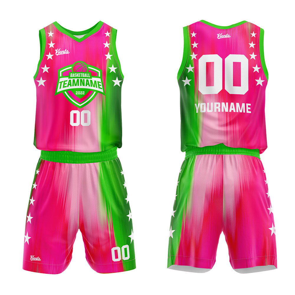 custom streamline basketball suit for adults and kids  personalized jersey rose red-green