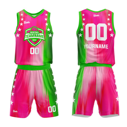 custom streamline basketball suit for adults and kids  personalized jersey rose red-green