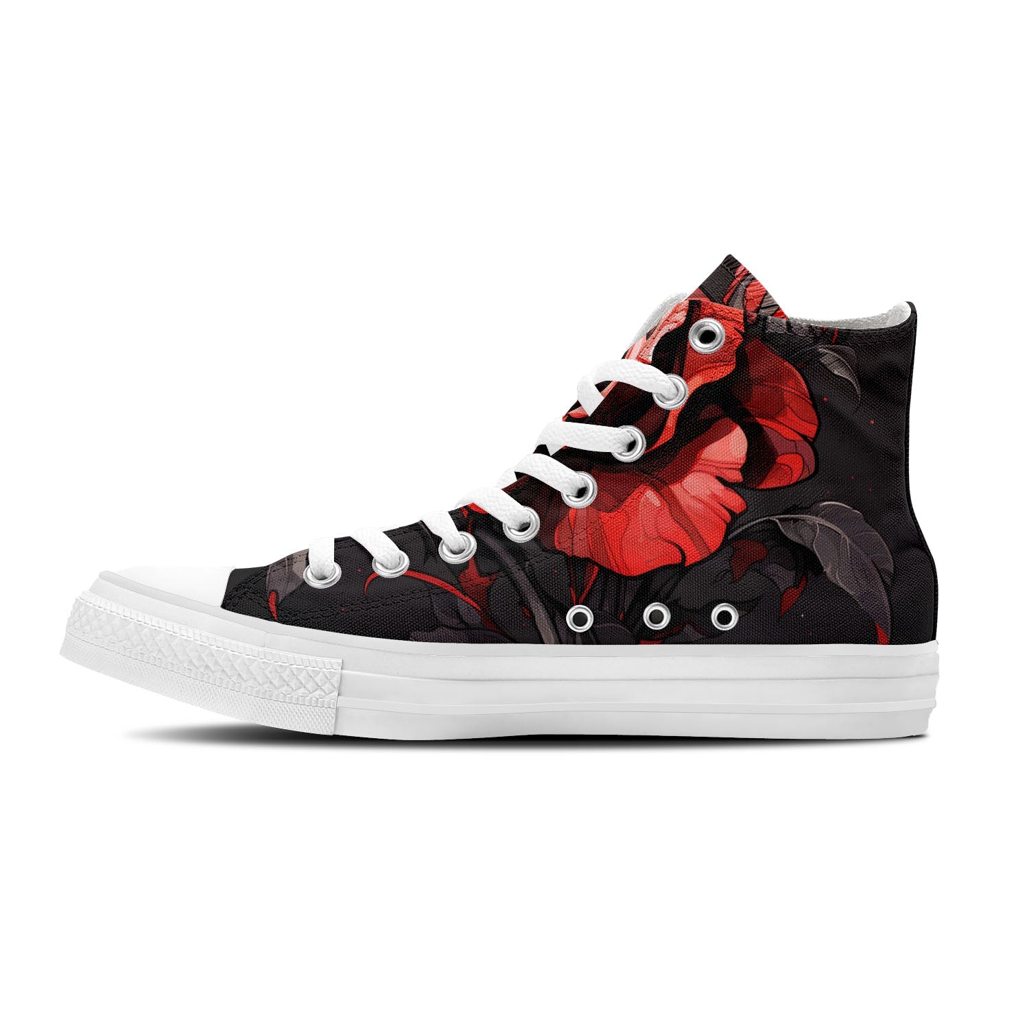 Crimson Shadows: Embrace the Dark Elegance of Red Roses in Our Mid-Top Canvas Shoes