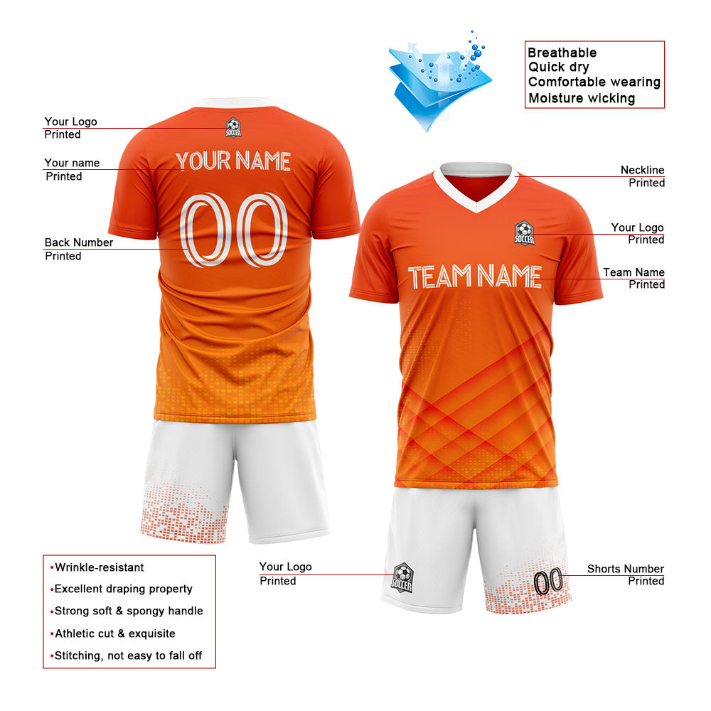 custom soccer uniform jersey kids adults personalized set jersey shirt orange