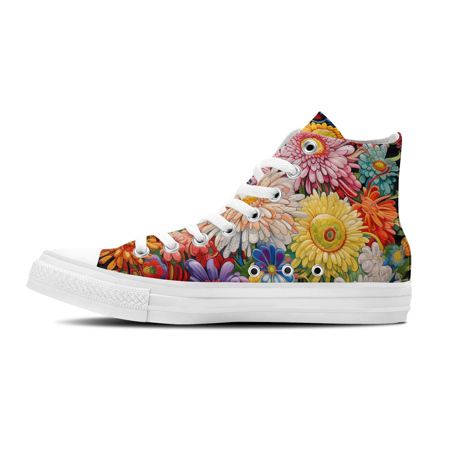 Blooms Elegance: Men and Women's Mid-Top Canvas Shoes - Elevate Your Style with Central-High Canvas Shoes Featuring the Playful Elegance of Artistic Chrysanthemum Designs