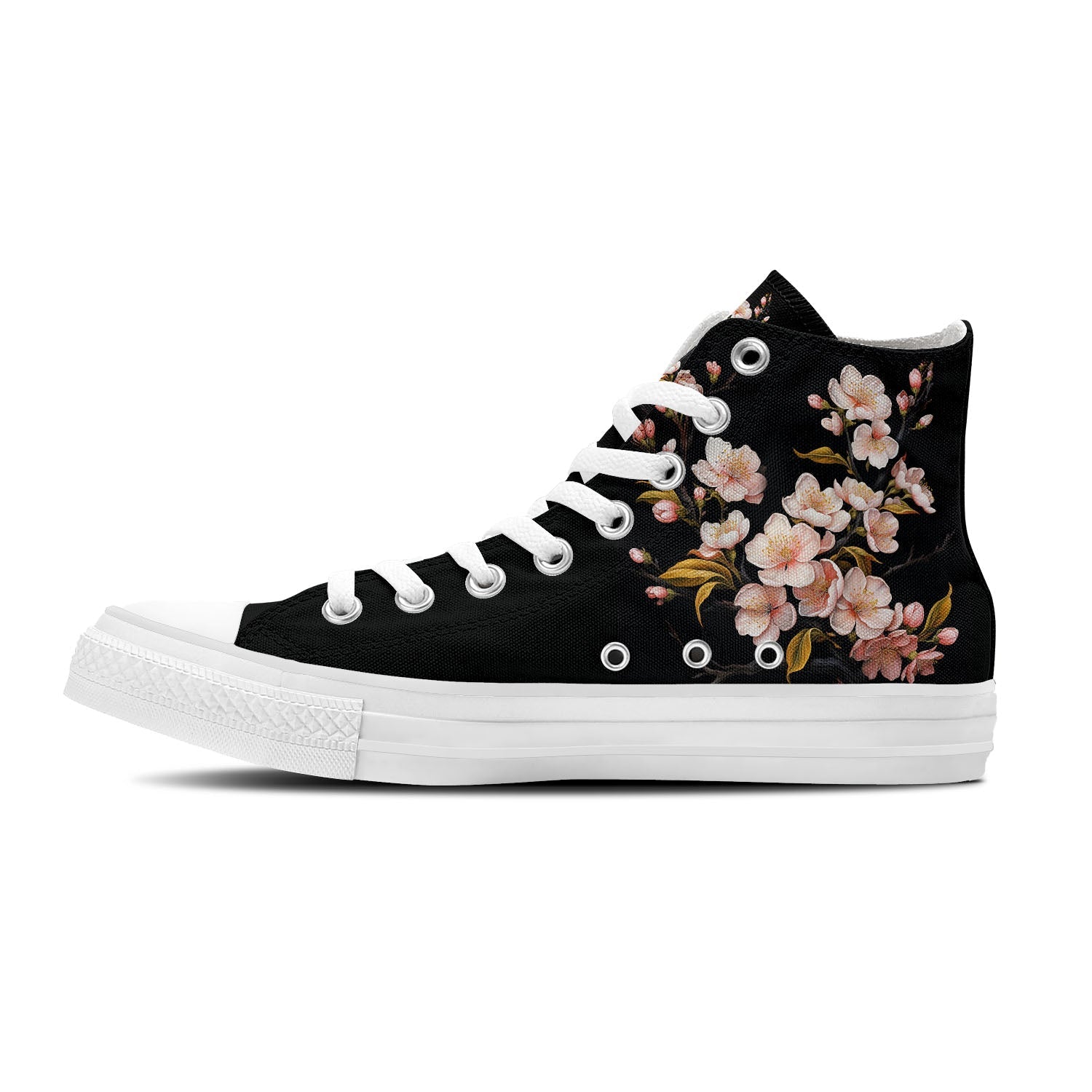 Petals in Motion: Elevate Your Style with Central-High Canvas Shoes - Unisex Floral Fashion, Blooming with Plum Blossom Elegance