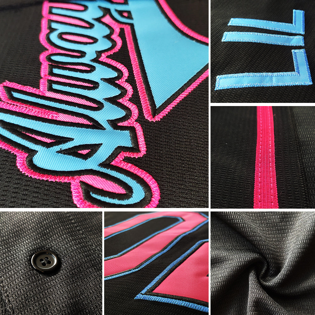 Custom Baseball Jersey Light Blue Pink-Black Authentic Fade Fashion