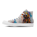 Colorful Companions: Central-High Canvas Shoes featuring Dripping Art Dog Illustrations – Unleash Your Style with Every Step, Pawsitively Fashionable