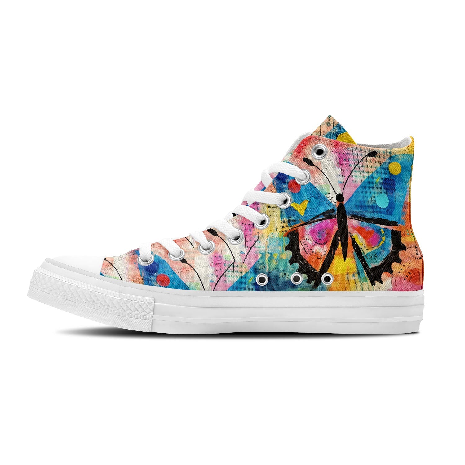 Fluttering Elegance: Men and Women's Mid-Top Canvas Shoes - Elevate Your Style with Central-High Canvas Shoes Featuring the Graceful Beauty of Artistic Butterfly Artistry