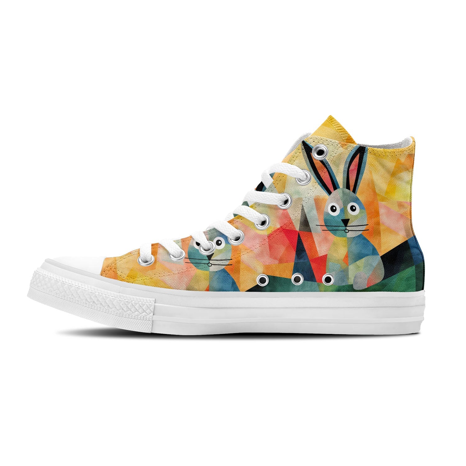 Bunny Elegance: Unleash Your Creativity with Central-High Canvas Shoes - Unisex Fashion Adorned with the Captivating Playfulness of Artistic Rabbit Prints