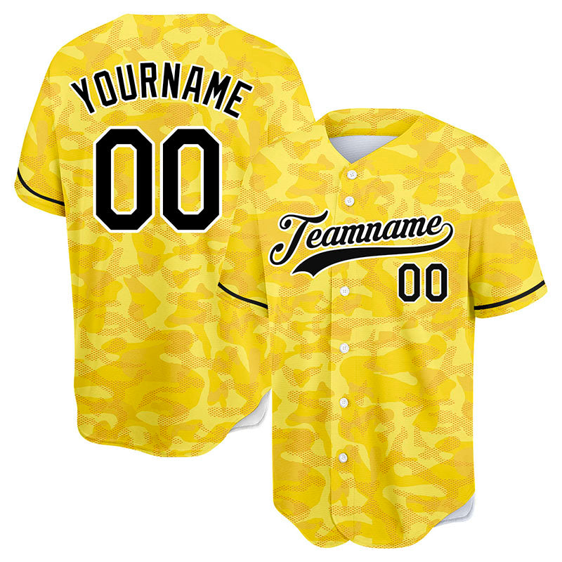 custom full print design authentic yellow camouflage baseball jersey